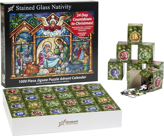 STAINED GLASS NATIVITY - JIGSAW PUZZLE ADVENT CALENDAR (24-DAY COUNTDOWN TO CHRISTMAS!)